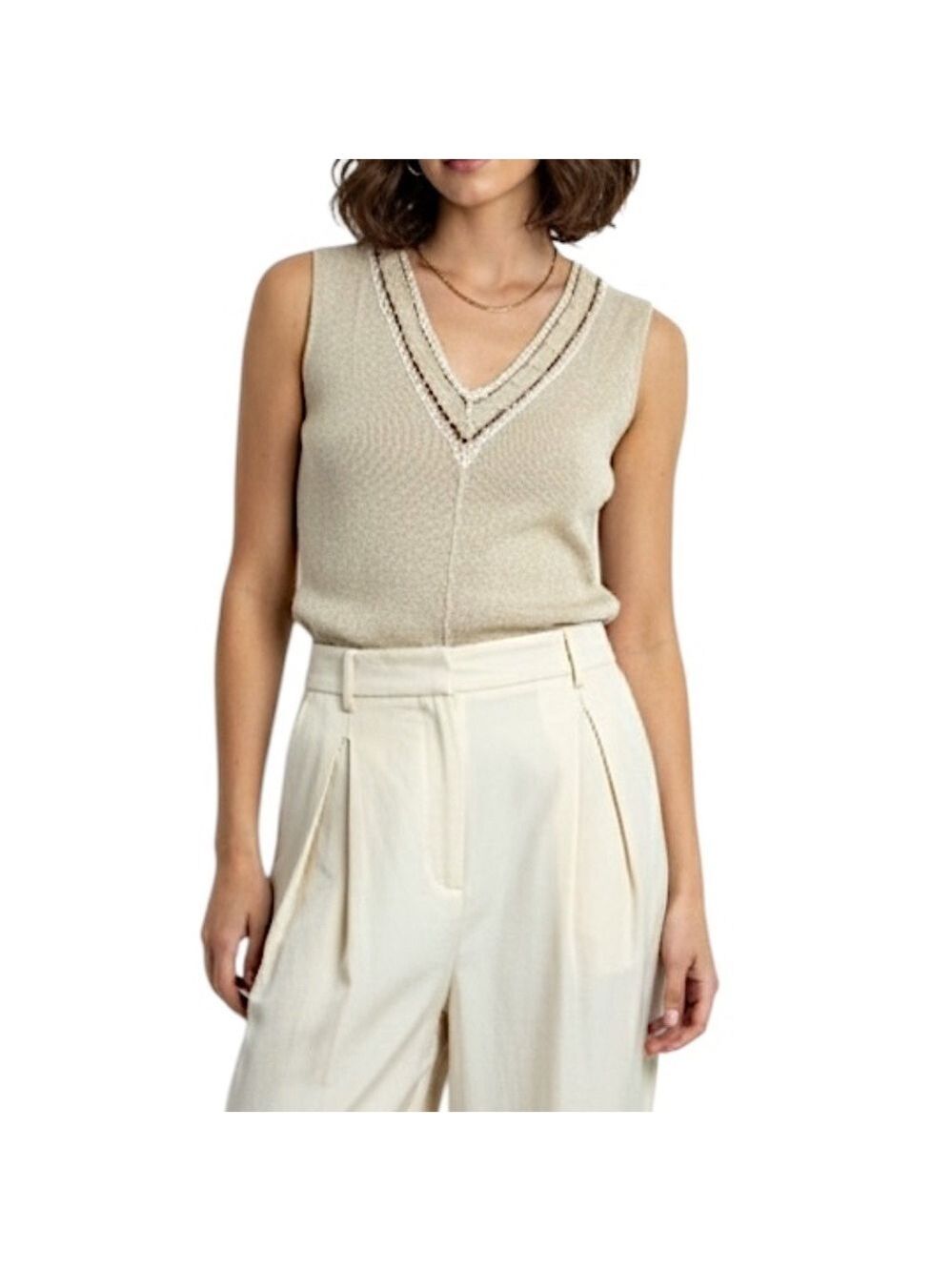 90s Y2K Katmai Italian cotton blend tan old money v neck sleeveless knit top XS